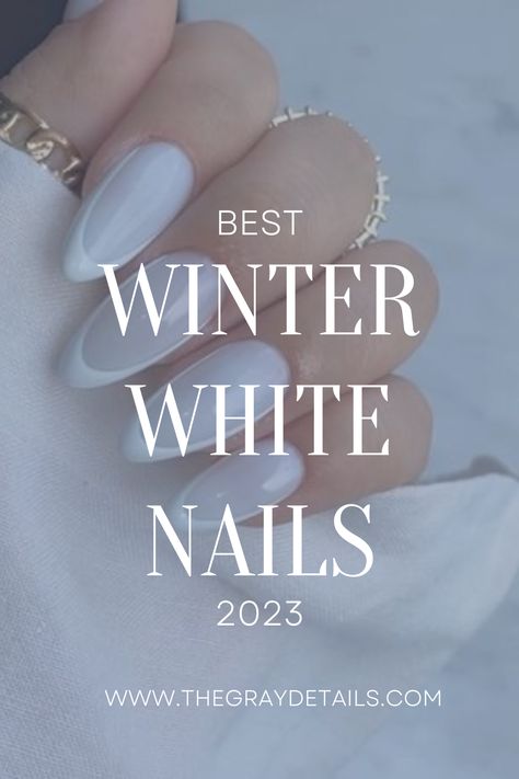 35+ Winter White Nails - the gray details | Lifestyle Blog Frosty Nails White, Gray Nails White Tips, Off White Gel Nails With Design, Acrylic Nail Designs White And Silver, White Winter Short Nails, White Holiday Nails Almond, French Winter Nail Designs, White Frost Nails, Grey Nail With White French Tip