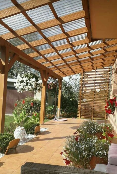 Outdoor Covered Patio, Patio Shade, Garden Dining Set, Outdoor Decor Backyard, Pergola Patio, Plants And Flowers, Outdoor Pergola, Backyard Projects, Backyard Patio Designs