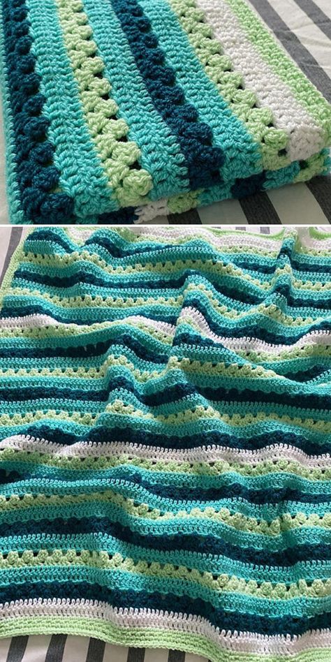 Crochet Striped Blanket Pattern, Crochet Blanket Colors, Crochet Blanket Border, Crocheted Afghans, Striped Crochet Blanket, Baby Boy Crochet Blanket, Stripe Crochet, Striped Baby Blanket, Crochet Blanket Pattern Easy