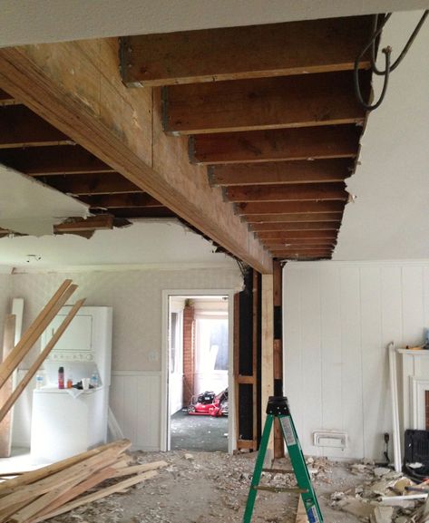 Beam In Ceiling, Lvl Beam, Small Basement Remodeling, Wall Removal, Framing Construction, Support Beam, Support Beams, Load Bearing Wall, Stair Remodel