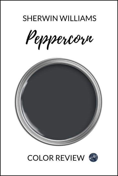 Find out why Peppercorn is a popular shade of dark gray, along with its undertones and many uses with Kylie M Edesign, online paint color expert.   #darkgray #sherwinwilliams #peppercorn #diy #kyliem Sherwin Williams Dark Grey Paint Colors, Sw Peppercorn, Sherwin Williams Peppercorn, Sherwin Williams Paint Gray, Dark Gray Paint Colors, Kylie M Interiors, Warm Gray Paint, Dark Grey Paint, Sherwin Williams Gray