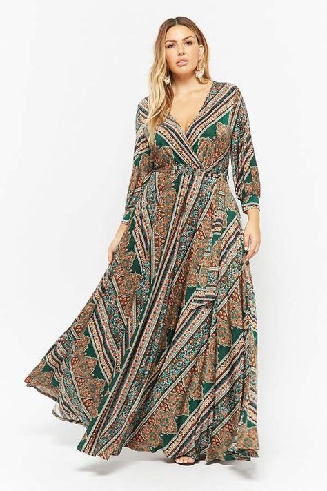 Printed Maxi Dress For Plus Size, Plus Size Maxi Dress With Sleeves, Dress For Chubby Ladies, Stylish Maxi Dress, Maxi Dress Outfit, Plus Size Maxi, Dresses Ideas, Plus Size Maxi Dresses, Style Maxi Dress