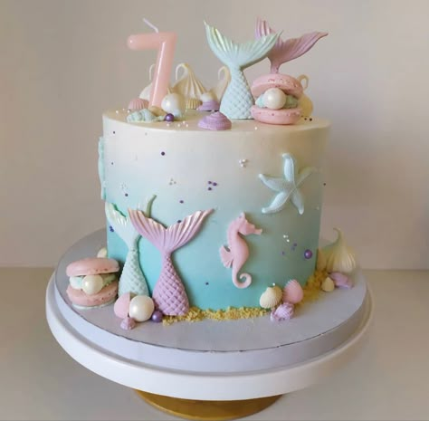 Small Mermaid Cake Birthday, Simple Mermaid Cake, Paw Patrol Birthday Cake, Cake For Husband, Mermaid Theme Birthday Party, Mermaid Birthday Cakes, Birthday Party Snacks, Baby Birthday Decorations, Elegant Birthday Cakes