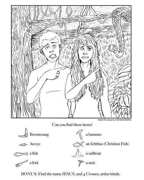 Free Printable Bible Hidden Object Puzzles Adam And Eve Bible, Hidden Pictures Printables, Hidden Picture Games, The Blame Game, Hidden Picture Puzzles, Biblical Stories, Blame Game, Sunday School Decorations, Bible Worksheets