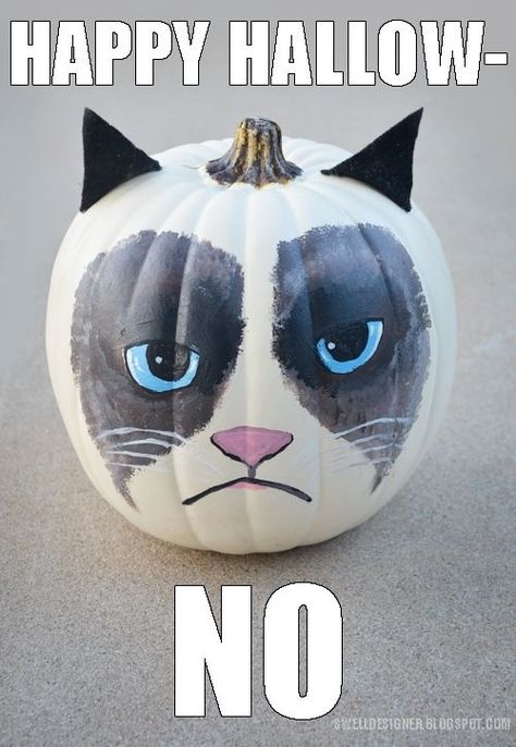 Grumpy Cat Pumpkin | Community Post: 39 Outside-The-Box Pumpkin Ideas Makijaż Sugar Skull, Diy Pumpkins Crafts, Happy Hallow, No Carve Pumpkin Decorating, Pumpkin Decorating Contest, Pumpkin Contest, Hallowen Ideas, Carving Pumpkins, Pumpkin Painting