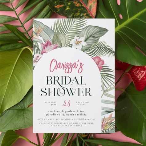 $1.38 | Budget Tropical Floral Arch Modern Bridal Shower - budget, bridal shower invitations, tropical, boho arch, floral, flowers, hawaiian luau, beach bridal shower, summer bridal shower, palm Tropical Bridal Shower Invitations, Boho Arch, Arch Frame, Beach Bridal Showers, Tropical Bridal, Tropical Bridal Showers, Summer Bridal Showers, Modern Bridal Shower, Floral Bridal Shower Invitations