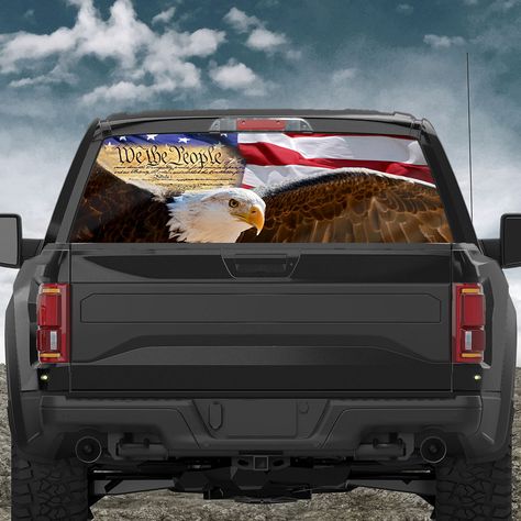 We The People American Patriot Rear Window Decal TRN1121CD - Flagwix Window Graphic, Rear Window Decals, Tailgate Wraps, Full Size Pickup Truck, Truck Tailgate, Unique Flags, Chevy Avalanche, American Bald Eagle, Banner Sizes