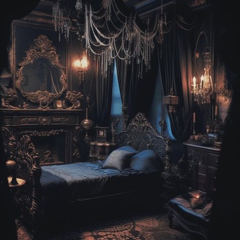 Gothic Victorian Bedroom, Dark Victorian Bedroom, Bedroom Decor Romantic, Gothic Interior Design, Moody Home Decor, Goth Bedroom, Bedroom Ideas Romantic, Castle Bedroom, Black Bedroom Decor