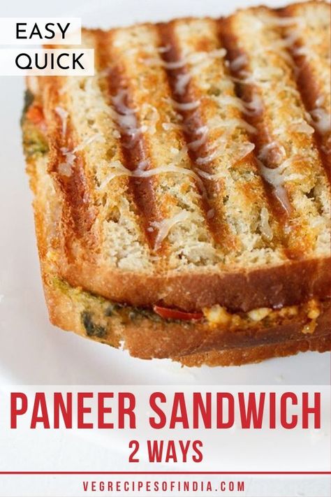 Paneer Sandwich Recipe, Sandwich Recipes Indian, Paneer Sandwich, Grilled Paneer, Vegetarian Sandwich Recipes, Veg Sandwich, Paneer Cheese, Paneer Dishes, Indian Dinner