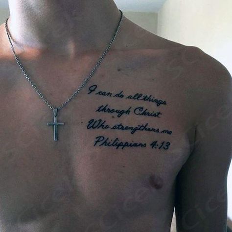 Discover the religious bible verse, I can do all things through Christ who strengthens me, with the top 40 best Philippians 4:13 tattoo designs for men. Bicep Tattoo Men Bible Verse, Best Christian Tattoos For Men, Bible Verse Chest Tattoo Men, Bible Verses Tattoos For Men, Tattoo Bible Verses Men, Christian Tattoos For Men Chest, Bible Verse Tattoo Men, Religious Tattoos Men, Bible Verse Tattoos For Men Arm