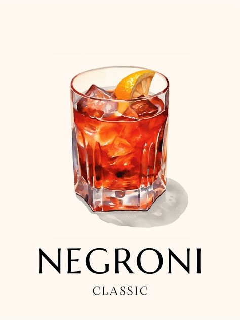 "Negroni Cocktail" Art Print for Sale by MajesticBeasts | Redbubble Negroni Wallpaper, Negroni Cocktail Illustration, Negroni Drawing, Negroni Painting, Negroni Aesthetic, Negroni Tattoo, Cocktail Art Illustration, Negroni Illustration, Negroni Art