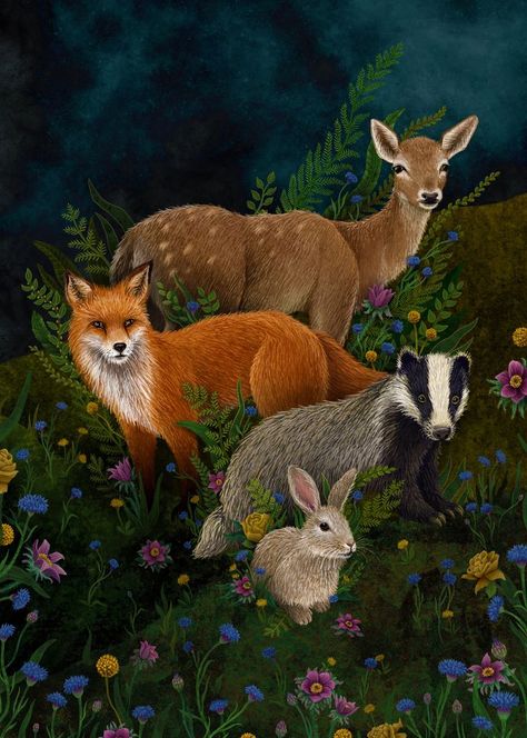 Deer, Fox, Badger, Rabbit | Children's Illustrators | Children's Books Woodland Animal Art, Woodland Art, Fairytale Art, Art And Illustration, Woodland Creatures, Children's Book Illustration, Wildlife Art, Forest Animals, Whimsical Art