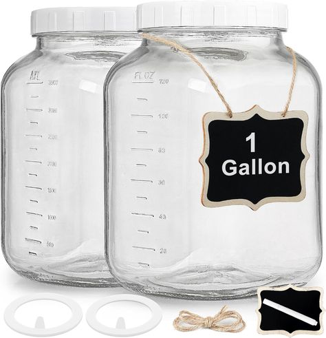 Amazon.com: 2 Pack Wide Mouth 1 Gallon Clear Glass Jar with Lid, Heavy Duty Airtight Screw Lid with Silicone Gasket - Large Mason Jar with 2 Scale Mark for Fermenting Kombucha and Storing Food(Extra 2 Gaskets) : Home & Kitchen Glass Jar With Lid, Large Mason Jars, Glass Jars With Lids, Clear Glass Jars, Fermenting, Wide Mouth, Kombucha, Kitchen Stuff, Glass Jar