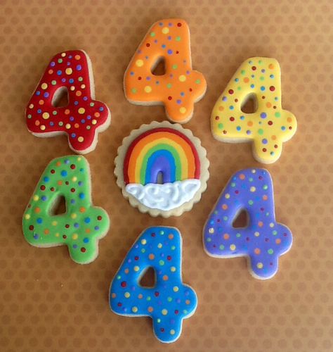 Rainbow Number Cookies Number Four Cookies Decorated, 4 Cookies Number, Number 4 Cookies Decorated, Number 3 Cookies, Number Cookies Decorated, Piped Cookies, Super Kitties, Fondant Numbers, Number Cookies