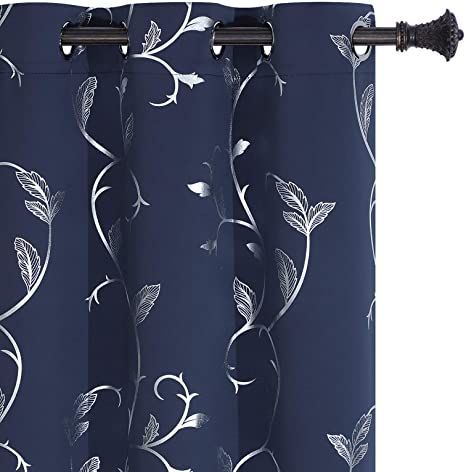 BUHUA Navy Blue Blackout Curtain Panels Grommet 84 Inch Length Print Window Blackout Curtains for Living Room 38W×84L Navy Blue 2 Drapes Navy Blue Curtains, Blue Blackout Curtains, Blackout Curtains Bedroom, Curtains For Bedroom, Nursery Curtains, Rustic Curtains, Blue Curtains, Thermal Curtains, Darkening Curtains