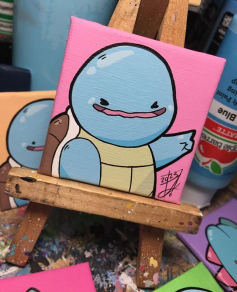 Cute Pokemon Paintings, Nerdy Painting Ideas, Pokemon Painting Ideas, Squirtle Painting, Nintendo Painting, Pokemon Canvas Painting, Pokémon Painting, Pokemon Themed Party, Pokemon Jigglypuff