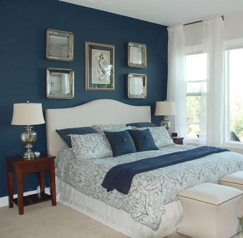 Gray And Navy Bedroom Ideas, Bedroom With Blue Walls, Dark Blue Bedroom Walls, Blue Bedroom Colors, Bedroom Makeover Before And After, Small Bedroom Ideas For Couples, Boy Bedrooms, Blue Bedroom Walls, Dark Blue Bedrooms