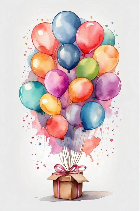 Neet 2024, Watercolor Tattoo Ideas, Balloon Painting, Watercolor Birthday Cards, Happy Birthday Art, Watercolor Tattoos, Colorful Balloons, Watercolor Birthday, Diy Watercolor Painting