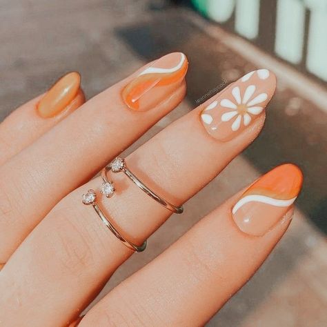 37 Cute Spring Nail Art DesignsPolka Dot Pink Short NailSummer Nails 2023 Summer Nails Painted, Simple Orange Nails, Orange Nails Inspiration, Hippie Nails Simple, Orange Trendy Nails, Yellow And Orange Nails, Orange Nails Design, Orange Nail Art Designs, Nail Designs Orange