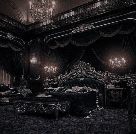 Castle Aesthetic Interior, Goth Castle, Dark Royalty Aesthetic, Royal Room, Castle Rooms, Royal Bedroom, Castle Bedroom, Gothic Bedroom, Dark Castle