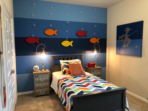 Fishing Bedroom, House Accents, Fish Theme, Boy Toddler Bedroom, Kids Bedroom Design, Toddler Bedrooms, Fishing Theme, Boy Bedroom