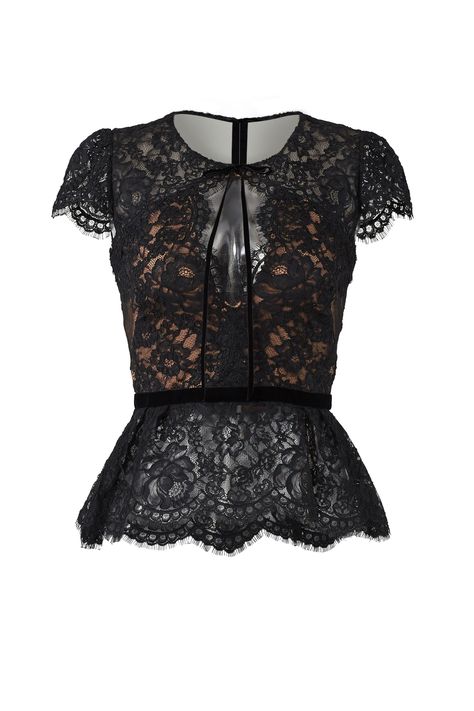 Black Lace Top Outfit, Structured Top, Formal Tops, Lacy Tops, Keyhole Top, Black Lace Blouse, Cut Out Top, Rent The Runway, Black Lace Tops