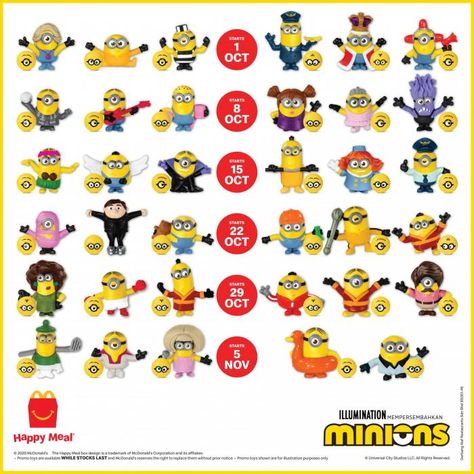 McDonald's Happy Meal FREE Minions Toy Promotion (1 October 2020 - 11 November 2020) Happy Meal Minion, Minions Mcdonalds, Minions The Rise Of Gru, Minion Toy, Rise Of Gru, Boys Game Room, Funko Pop Dolls, Mcdonald's Happy Meal, 1 October