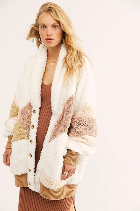 Selma Cardi by Free People Sherpa Cardigan, Hooded Faux, Free People Store, Color Block Cardigan, Boucle Jacket, Free People Jacket, Shearling Coat, Women's Coats & Jackets, Sweaters Oversized