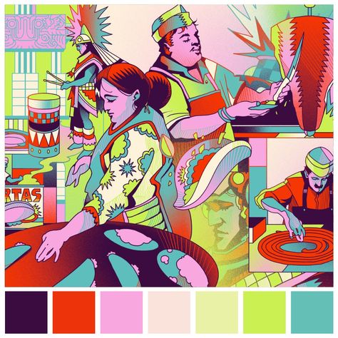 Color palette illustration by Zena O’Connor. Image: Raul Urias, Los Angeles Times “Is Mexico City getting too cool for its own good?”, 15 July 2023. City Trip, Color Theory, Colour Palette, Color Inspiration, Color Palette, Art Reference, Character Design, Color, Design