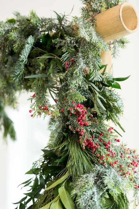 Evergreen Arch Wedding, Christmas Wedding Arch, Christmas Theme Wedding, Stone Cellar, Wedding Ceremony Arbor, Christmas Archway, Ceremony Arch Flowers, Burgundy Wedding Centerpieces, Ceremony Arbor