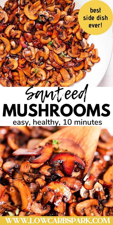 Need a rich, flavorful side dish that's quick to prepare? Try our sautéed mushrooms! With simple ingredients and only 10 minutes to cook, they're the perfect addition to your dinner plate. Enjoy their superb caramelization and earthy taste tonight! Carmelized Mushroom Recipes, Simple Sauteed Mushrooms, Easy Mushroom Recipes Healthy, Best Sauteed Mushrooms, Mushroom Side Dish, Mushrooms Sauteed, Easy Mushroom Recipes, Mushroom Side Dishes, Mushroom Recipes Healthy