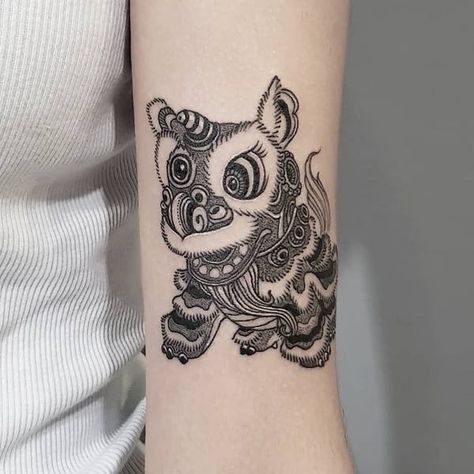 Cute Foo Dog Tattoo, Chinese Dancing Lion Tattoo, Dancing Lion Tattoo, Chinese Lion Dance Tattoo, Dragon Dance Tattoo, Chinese Mythology Tattoo, Lion Dance Tattoo, Chinese Lion Tattoo, China Tattoo