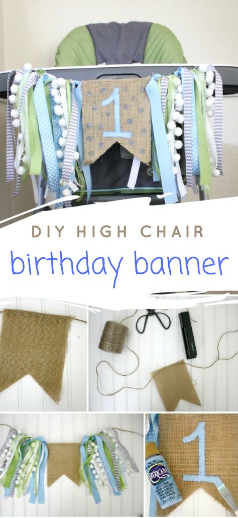 Easy Diy 1st Birthday Decorations, How To Make A Highchair Ribbon Banner, One Year Birthday High Chair Decoration, Diy 1st Birthday Highchair Banner, Diy Highchair Birthday Banner Ribbon, One Birthday High Chair Banner, High Chair Garland 1st Birthdays, One Banner Highchair Diy, Diy Photo Banner 1st Birthday