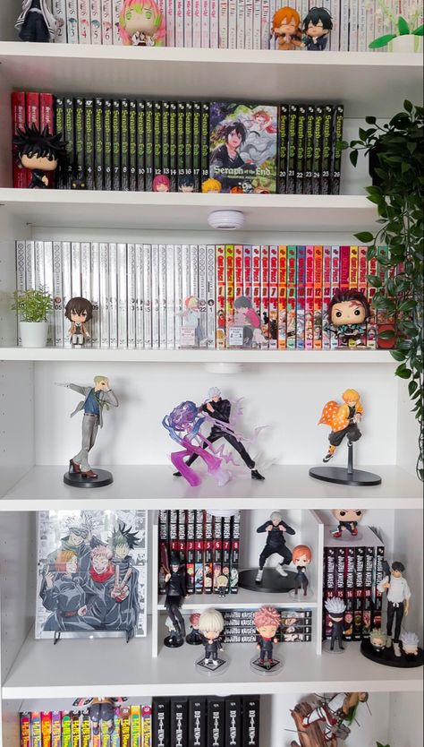 Bookshelf Layout, Anime Themed Room, Otaku Room Aesthetic, Manga Shelving, Manga Room, Manga Shelf, Anime Bedroom Ideas, Anime Bedroom, Diy Room Decor For Teens