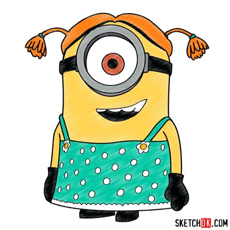 How to draw minion Stuart dressed as a girl - Step by step drawing tutorials Woman Drawing Template, Minion Doodle, Drawing Minions, Minions Characters, Minion Dress, Minion Painting, Minion Drawing, Minion Coloring Pages, Minion Characters