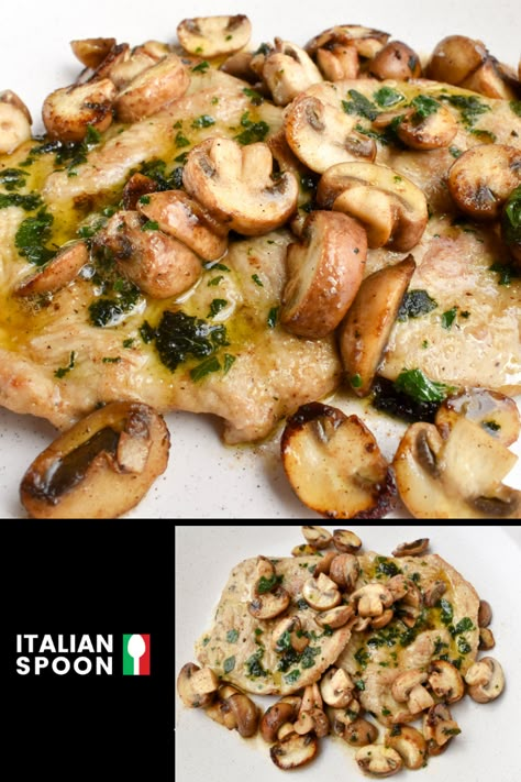 Veal Mushroom Recipes, Veal With Mushrooms, Veal Scaloppini Recipe, Veal Scallopini Recipes Healthy, Veal And Mushroom Recipes, Veal Scallopini Recipes Mushrooms, Italian Veal Scallopini Recipes, Italian Veal Recipes, Veal Stroganoff Recipe