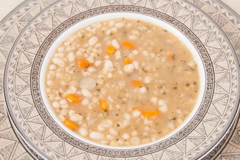 Bean And Barley Soup Recipe, Bean And Barley Soup, White Bean Chili Vegetarian, Soup With Cheese, How To Cook Barley, Soup Beans, Chili Ingredients, Barley Soup, Feel Good Food