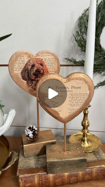 ᗪᗴᔕIᘜᑎ & ᗪIY on Instagram: "Create unique Vintage Valentines Hearts with Rustic old book pages and Dollar Tree hearts. ❤️ 
.
Personalize with family or pet images. Or old music pages. See three of ways to style the heart stands and more details on the blog today. 
.
See full tutorial 👉 comment “WOOD HEARTS” 
.
Have the best weekend 😘
.
#heartstand #diywoodhearts #vintagevalentine #rustichearts #bookpagecrafts #dollartreecrafts" Cheap Vintage Heart-shaped Jewelry, Bohemian Brown Heart-shaped Jewelry, Bohemian Brown Heart-shaped Necklace, Antique Heart-shaped Jewelry From Vintage Collection, Antique Heart-shaped Hallmarked Jewelry, Book Page Crafts, Music Page, Old Book Pages, Old Music