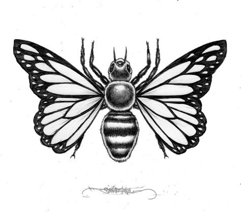 bee with butterfly wings Bee With Butterfly Wings Tattoo, Egyptian Butterfly Tattoo, Float Like Butterfly Sting Like Bee Tattoo, Native American Tattoo Art, Stencil Tattoos, Wings Inspiration, Easy Butterfly Drawing, Black Butterfly Tattoo, Sister Tat