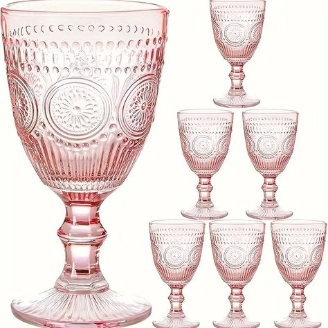 Wine Set Embossed Parties - Temu Pink Goblets, Cups For Wedding, Unique Wine Glasses, Pink Wine Glasses, Romantic Wine, Wine Glassware, Vintage Goblets, Glass Goblets, Vintage Wine Glasses