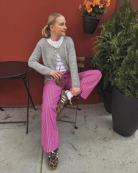 iced coffee season !!! 🩷 outfit: https://liketk.it/4FyF6 🏷️ spring fashion, spring style, summer style, spring outfit ideas, spring style inspo, boxer pants, Pinterest aesthetic, Pinterest girl, summer outfit ideas Boxer Pants Outfit Women, Pink Pants Outfit Aesthetic, Boxer Pants Outfit, How To Style Pink Pants, Stripped Pants Outfit, Switzerland Fall, Christian Fits, Striped Pants Outfit, Pink Jeans Outfit