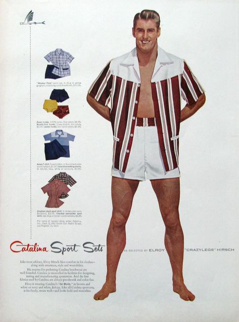 1950s Mens Summer Fashion, Catalina Swimwear, 70s Mens Fashion, 1950s Mens Fashion, Vintage Advertising Art, 70s Men, 1950s Mens, Vintage Fashion 1950s, Mens Bathing Suits