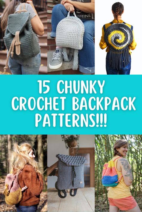 15 Chunky Crochet Backpack Patterns!!! Pattern round up for simple backpack designs that call for bulky and super bulky weight yarn for FAST makes! Crochet Patterns Using Bulky Yarn, Crochet Bulky Yarn Patterns, Super Bulky Yarn Crochet, Crochet Backpack Free Pattern, Super Bulky Yarn Patterns Crochet, Super Bulky Yarn Patterns, Crochet Accessories Free Pattern, Backpack Patterns, Bulky Yarn Patterns