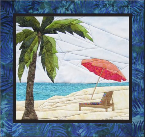 Sandy Shore Tropical Quilts, Embroidery Paper, Embroidery On Paper, Ocean Quilt, Beach Quilt, Landscape Art Quilts, Foundation Paper Piecing Patterns, Landscape Quilt, Pattern Quilt