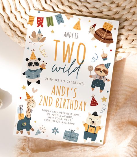 Celebrate your Little One’s Second Birthday with this Two Wild Party Animal Birthday Invitation. This Template is an Instant Digital Download Editable in Canva. Animal Theme 2nd Birthday Party, Animal Invitation, Safari Wild One, Party Animals Birthday, Animals Birthday Invitation, Printable Christmas Decorations, Wild Birthday Party, Animal Birthday Invitation, Christmas Party Invitation Template