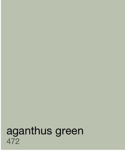 Benjamin Moore; grayish-green Grayish Green Kitchen Cabinets, Bm Hollingsworth Green, Aganthus Green Benjamin Moore, Avocado Paint, Soft Green Paint Color, Shutter Paint Colors, Sage Green House, Sage Green Paint Color, Paint Color Combos