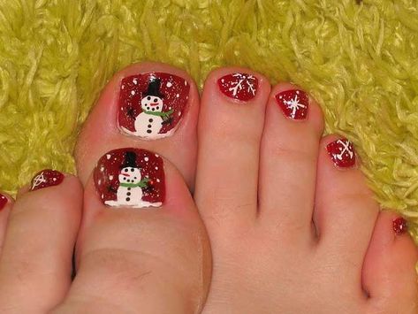 Ideas Para Decorar Tus Uñas: Navidad Snowman Nail, Christmas Toes, Snowman Nail Art, Theme Nails, Toenail Art Designs, Snowman Nails, Pedicure Designs, Christmas Nail Art Designs, Nails Christmas