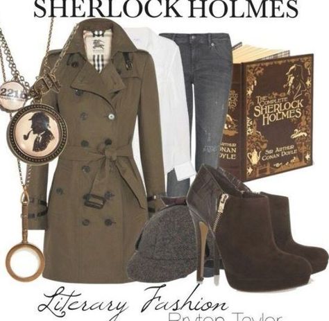 Sherlock Inspired Outfits, Clothes Outline, Sherlock Fashion, Sherlock Outfit, Sherlock Holmes Costume, Literary Costumes, Library Fashion, Deerstalker Hat, Lara Pulver