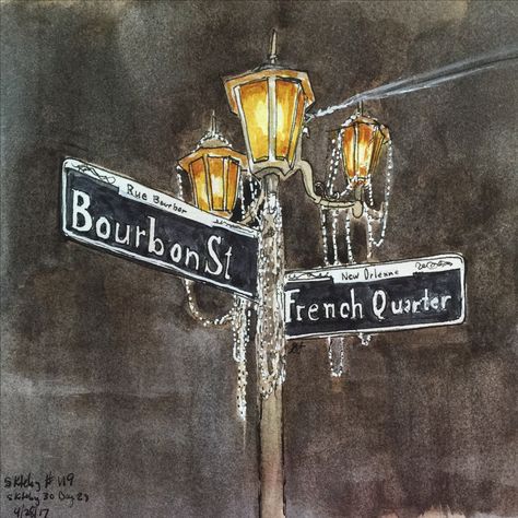 Bourbon Street Tattoo, Vintage New Orleans Aesthetic, Louisiana Background, New Orleans Drawing, New Orleans Painting Ideas, Nola Aesthetic, Bourbon Street Aesthetic, Louisiana Tattoo, New Orleans Painting