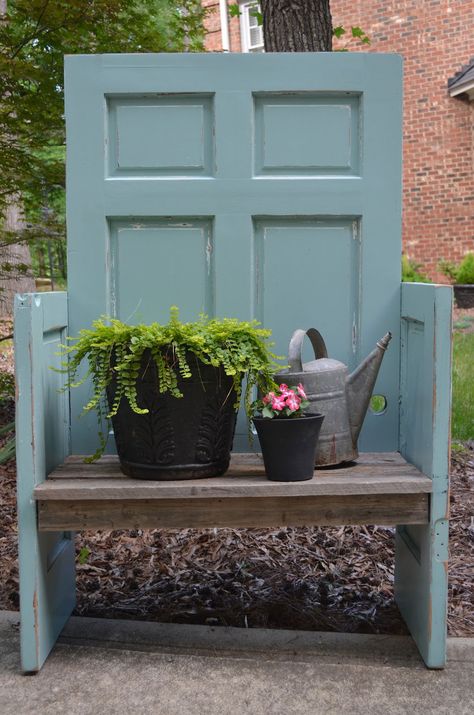 Place this oversized seat in a quiet corner of your garden to create a cozy outdoor hideaway.  Get the tutorial at Dumped and Discovered.   - CountryLiving.com Old Door Projects, Garden Bench Diy, Door Crafts, Upcycle Garden, Doors Repurposed, Recycled Garden, Old Door, Old Doors, Wooden Bench